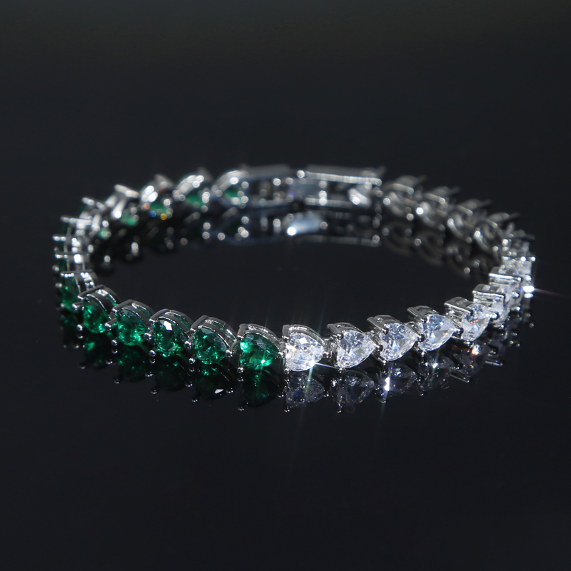 New Classic Trendy Girl Women Bracelet Jewelry Gold Color Full Paved Colorful Cubic Zirconia Cz Heart Love Tennis Chain Bracelets