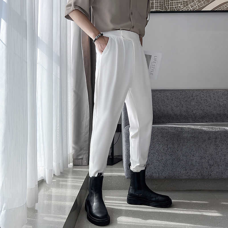 Men's Pants High Street Elastic Waist Men's Suit Pants Fashion Design Oversized Hip Hop Black Harem Pant Korean Style Male Trousers Z0306