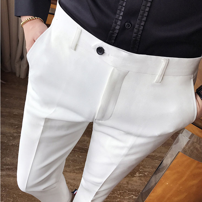 Men's Pants Plus Size 3828 Spring Summer Ankle Length Mens Suit Pant Pure Color Business Slim Fit Dress Social Party Wedding Trousers 230307