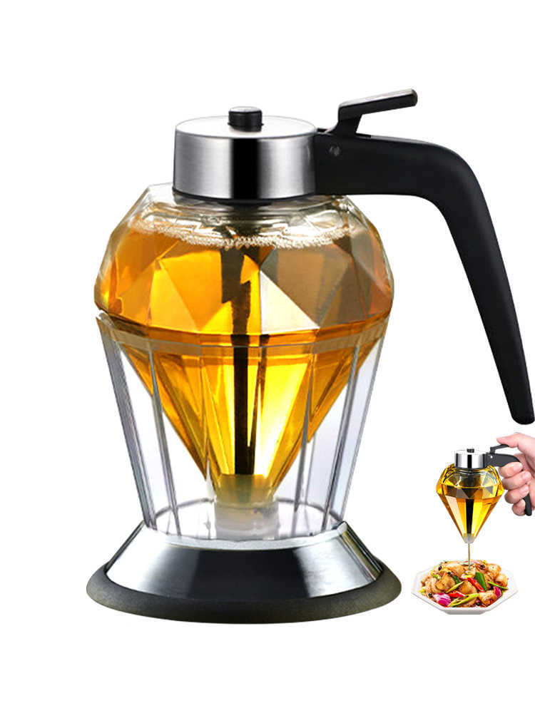 Storage Bottles Jars Glass Oil Dispenser No Drip Syrup Honey Dispenser Jar with Stand Diamond Shaped Container Oil Pot Storage Kitchen Accessories J23