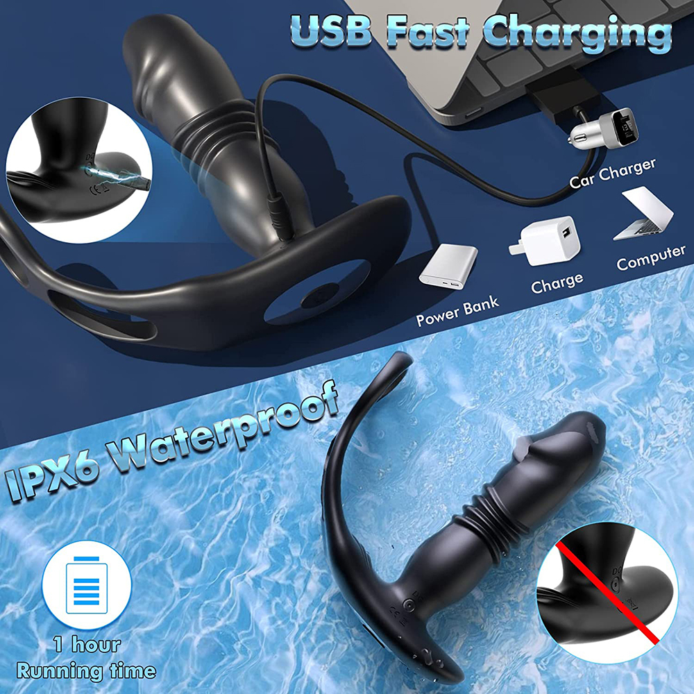 Vibrators Telescopic Dildo Anal Vibrator Male Prostate Massager Delay Ejaculation Penis Ring Butt Plug Sex Toys for Men Gay Masturbator 230307