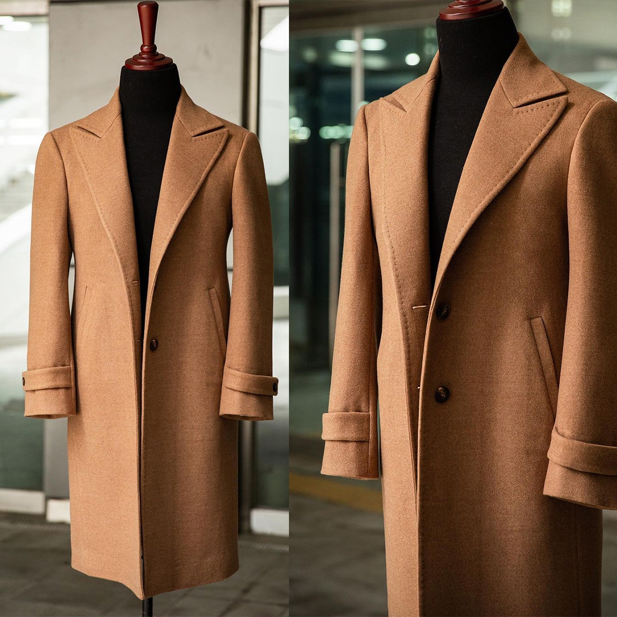 Spring and Autumn Tuxedo Long Cotton Coat New Wool Blend Pure Color Casual Business Fashion Men's Clothing Slim Windbreaker Jacket