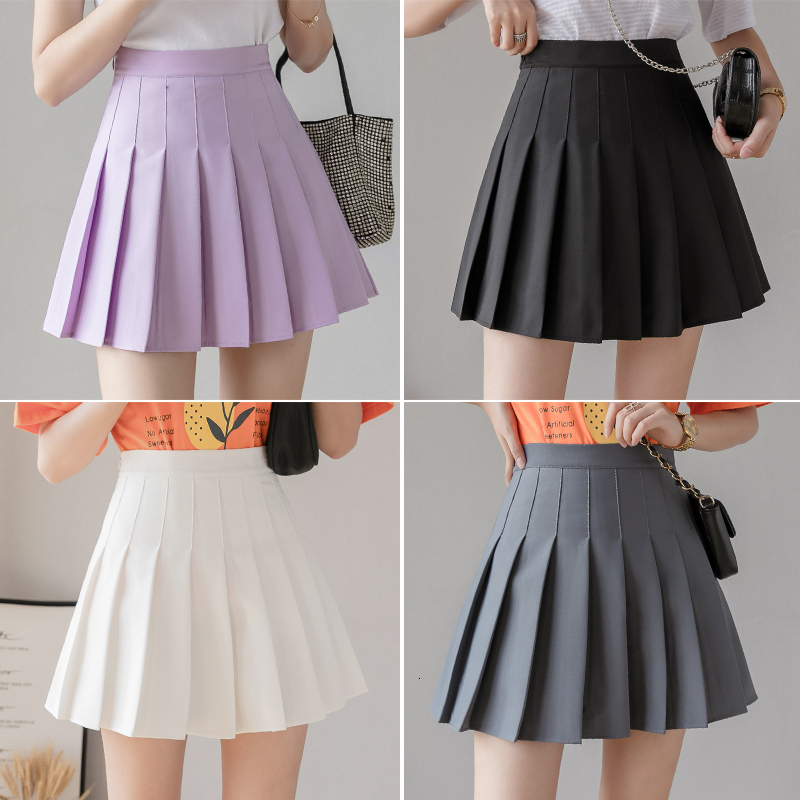 Skirts Prepply Style Classic Solid Pleated Skirt Women Summer Mini Skirts High Waist Purple White Dance Skirt #S09 230308
