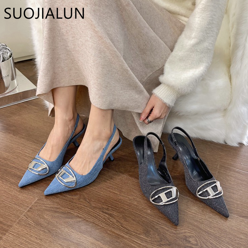 Sandals SUOJIALUN Brand Women Sandal Fashion Metal Buckle Pointed Toe Slip On Ladies Elegant Slingback Shoes Thin Med Heel Pumps 230308, Black
Sandals SUOJIALUN Brand Women Sandal Fashion Metal Buckle Pointed Toe Slip On Ladies Elegant Slingback Shoes Thin Med Heel Pumps 230308, Black