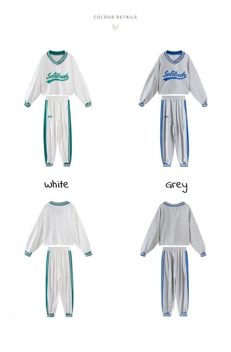 Clothing Sets Contrast Girls V neck Sweatshirt Sweatpant School Kids Tracksuit Students Jogging Suit Children 2 Pieces Outfits 3 16 Years 230307