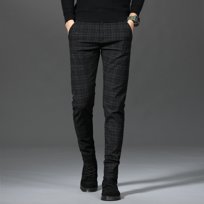 Men's Pants Black Plaid Trousers Spring and Autumn Fashion Slim Men Gray Stripe Slacks 2838 Pantalones Hombre 230307
