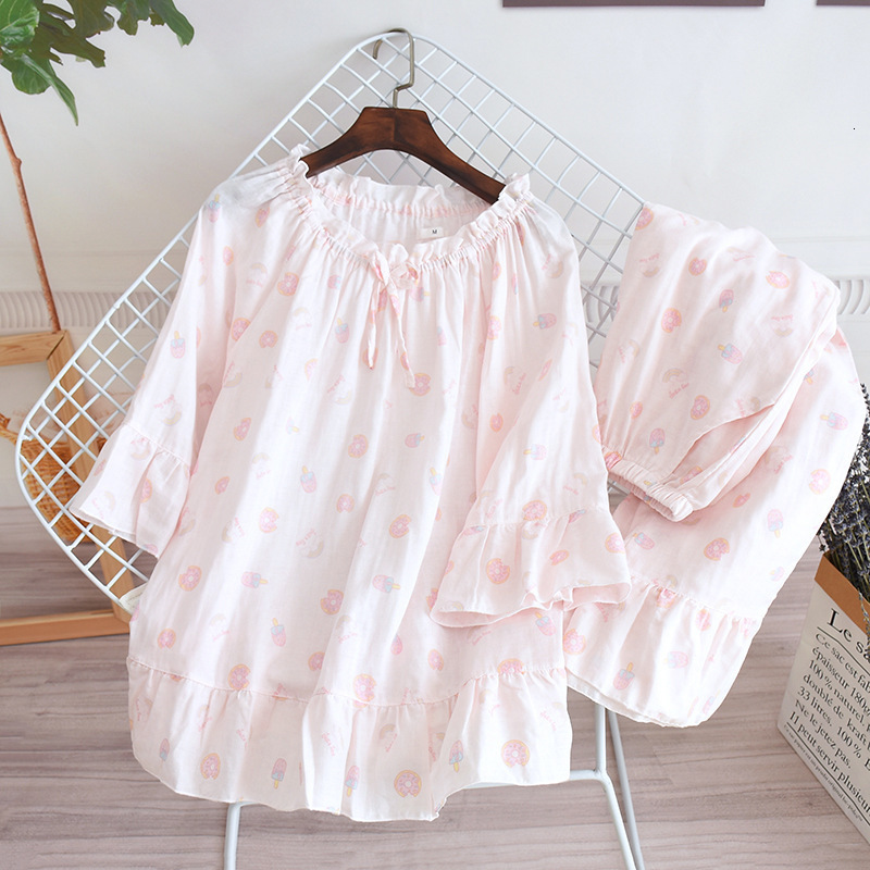 Women's Sleepwear Fresh pajamas sets women 100% gauze cotton Japanese simple maple leaves long sleeve casual sleepwear women pyjamas 230309