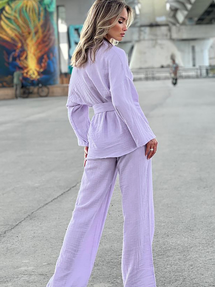 Women's Sleepwear Linad Loose Women's Home Clothes 2 Piece Sets Cotton Long Sleeve Pajamas Female Casual Trouser Suits Spring Sleepwear 2303