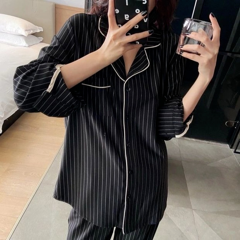 Women's Sleepwear Striped Pajama Set Women Autumn Brief Set Two Piece Pijama Sleepwear Winter Pyjamas Couple Bedroom Loungewear Home Clothes 2303