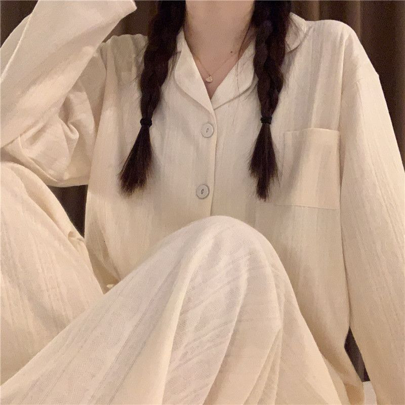 Women's Sleepwear Pajama Sets Women Long Sleeve Minimalist Cozy Fashion Ladies Autumn Nightwear Basic Student Tender Sweet Style Korean Simple 23