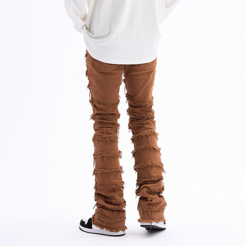Men's Jeans Harajuku Hip Hop Streetwear Striped Tassel Frayed Straight Baggy Jeans Pants Male and Female Solid Color Casual Denim Trousers 230309
