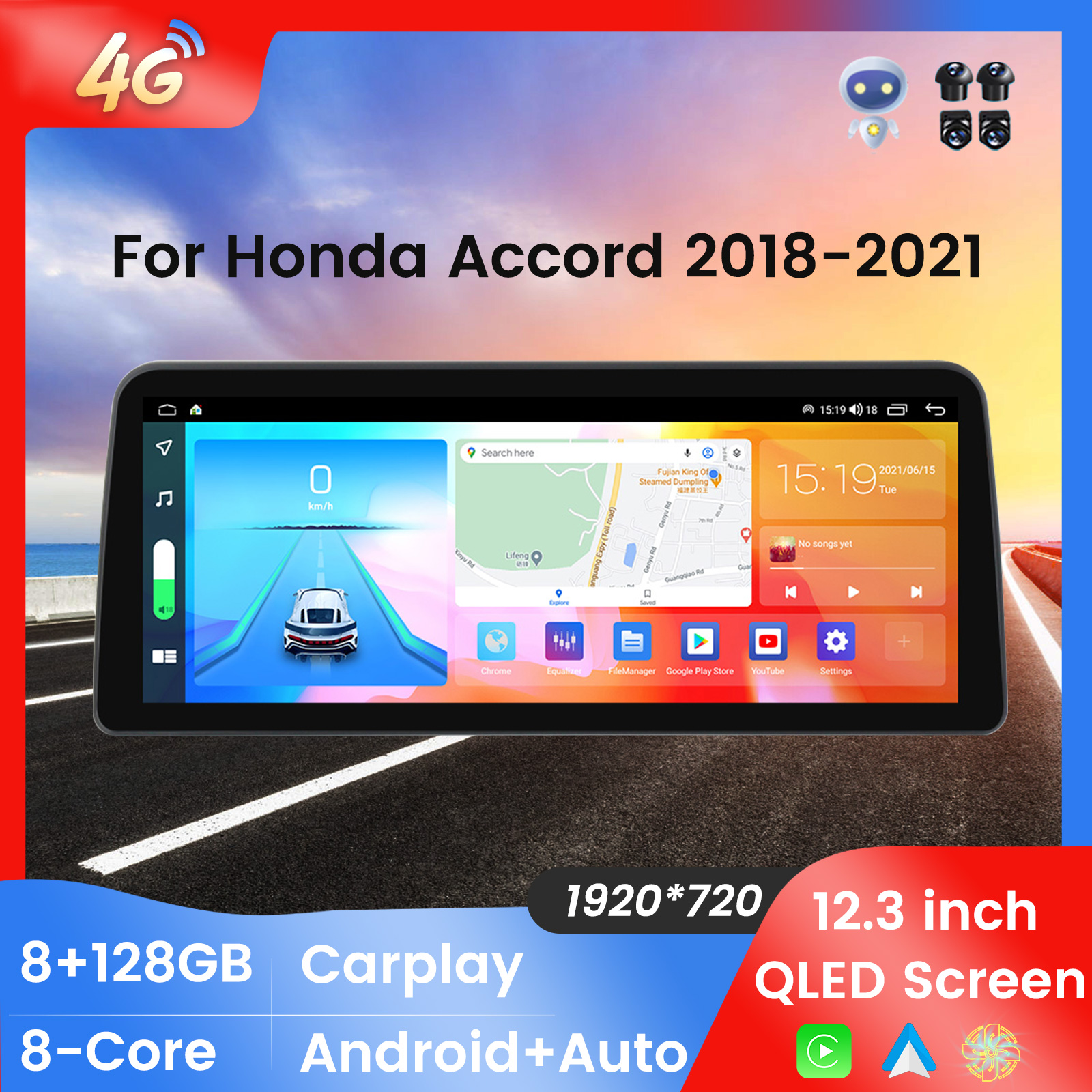 CAR DVD Android 11 QLED Screen Car Radio Video Player GPS Navigation For Honda Accord 2018-2021 Carplay Auto Cooling fan