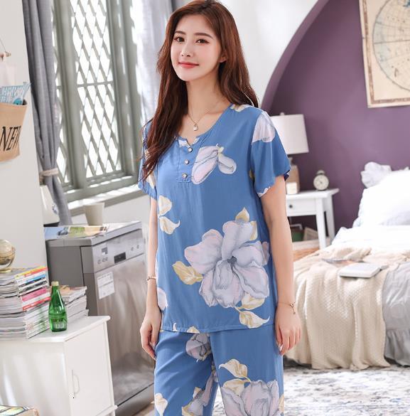 Women's Sleepwear Fdfklak Mother Pajamas Set Short Sleeve Cotton Sleepwear Summer Pyjamas Women Print Plus Size Pijamas Suit Home Wear XL-4XL 230