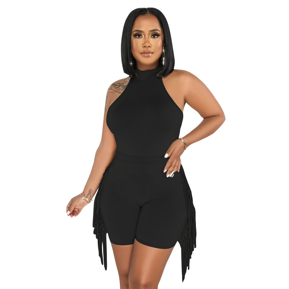 NEW Designer Summer Tracksuits Women Sleeveless Bodysuits and Tassels Shorts Two Piece Sets Matching Outfits Solid Sweatsuits Wholesale Clothes 9430