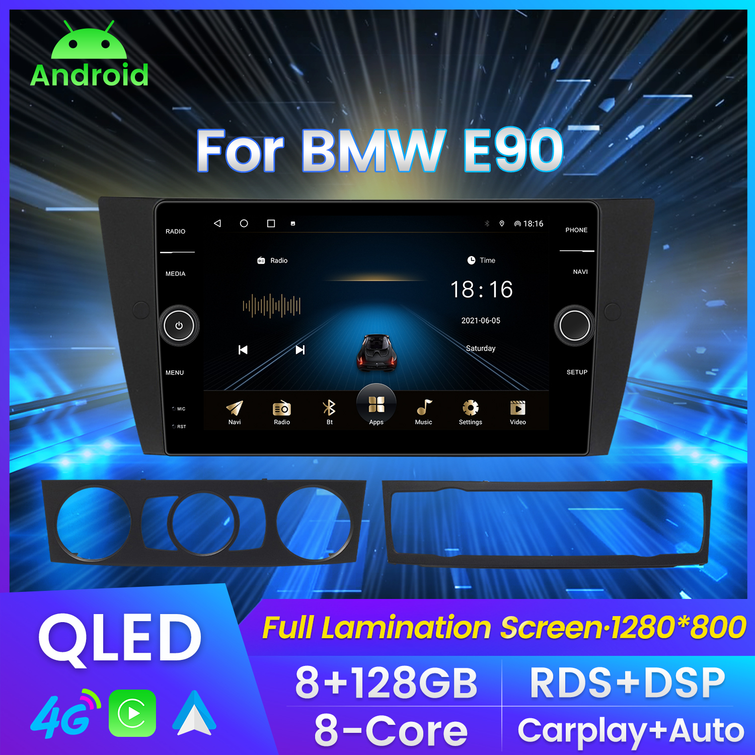 Voiture DVD 1280 * 800p QLED 8G 128G Android 11 GPS Navigation pour BMW 3 Série E90 E91 E92 E93 ACTOR RADIO VIDÉO Players Carplay Auto