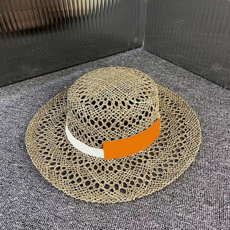 Hollow Ventilation Wide Brim Hats Bright Color Stitching White Ribbon Straw Hats Female Street Vacation Sun Protection Caps