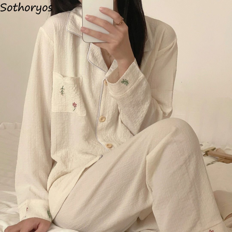 Women's Sleepwear Pajama Sets Women Long Sleeve Minimalist Cozy Fashion Ladies Autumn Nightwear Basic Student Tender Sweet Style Korean Simple 23
