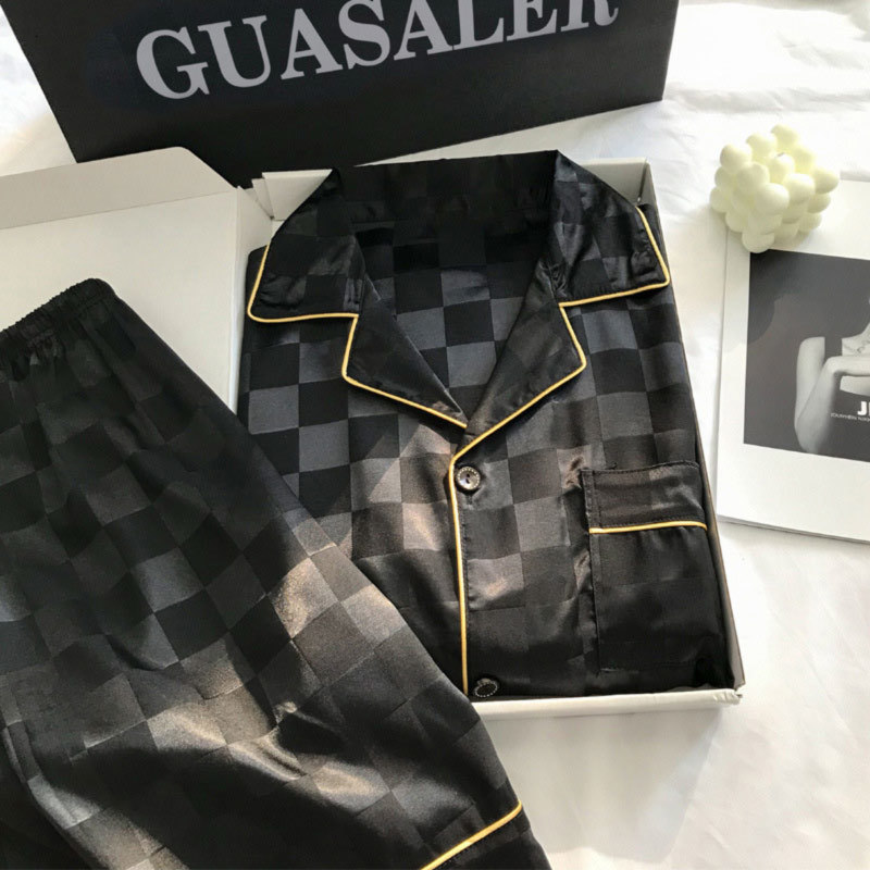 Women's Sleepwear Womens Silk Satin Pajamas Set Short Sleeve Two-piece Pj Sets Sleepwear Loungewear Button-Down 230309