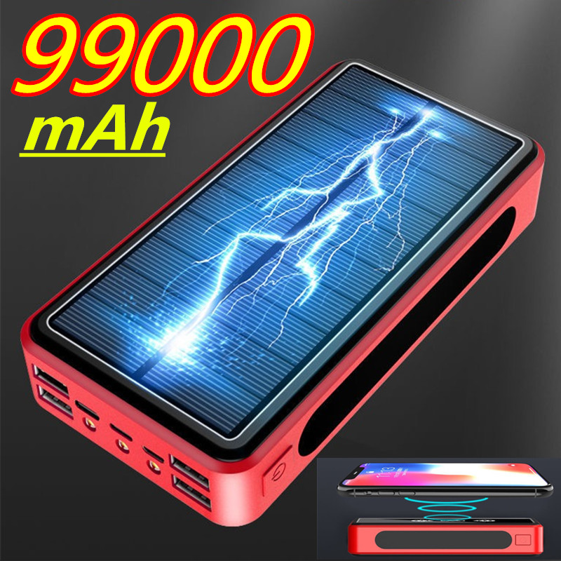 99000mAh Solar Power Bank Phone Portable Fast Charger With LED Light USB Ports External Battery For iPhone 12Pro Xiaomi Huawei