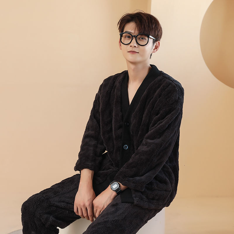 Women's Sleepwear Solid Pajamas Set Winter Coral Fleece Sleeve Buttons Leisure Senior Warm Sleepwear Thick Velvet Homewear Home Long Sleeve 23030