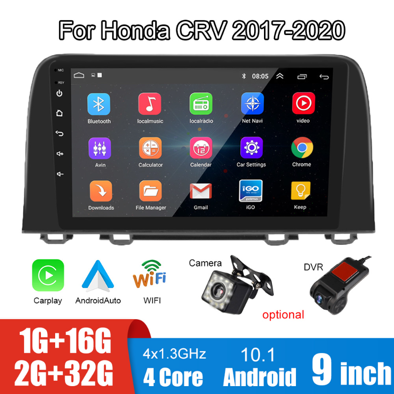 9 Inch Screen Car DVD Audio Radio MP5 Player FM GPS 2 Din Stereo Bluetooth WiFi Carplay Android DVR Camera For Honda CRV 2017-2020