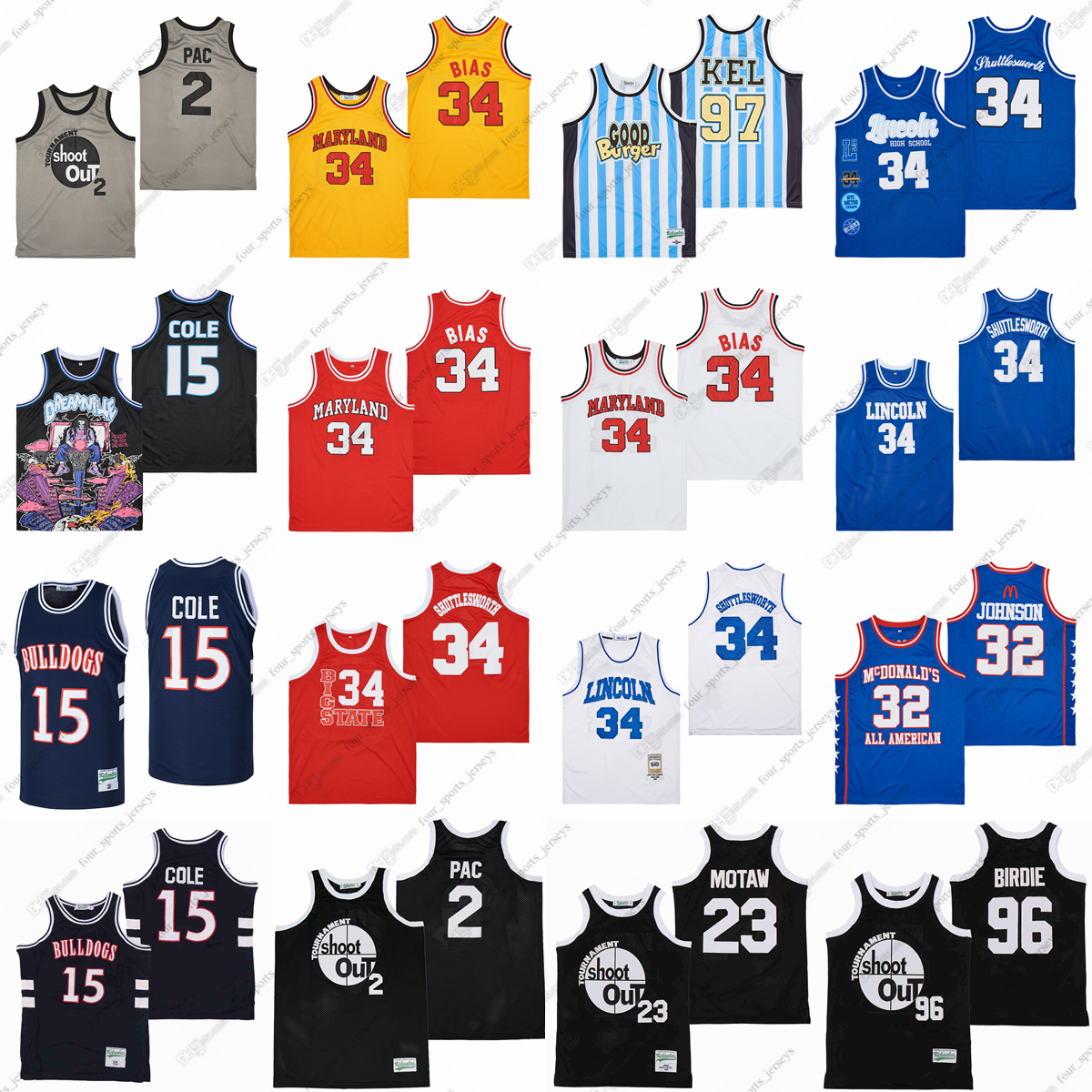 Movie Version Basketball Jersey 34 Big State Shuttlesworth Kel 15 Cole Terry Len Bias 32 Magic Johnson Shoot Out 2 Pac, Picture
Movie Version Basketball Jersey 34 Big State Shuttlesworth Kel 15 Cole Terry Len Bias 32 Magic Johnson Shoot Out 2 Pac, Picture