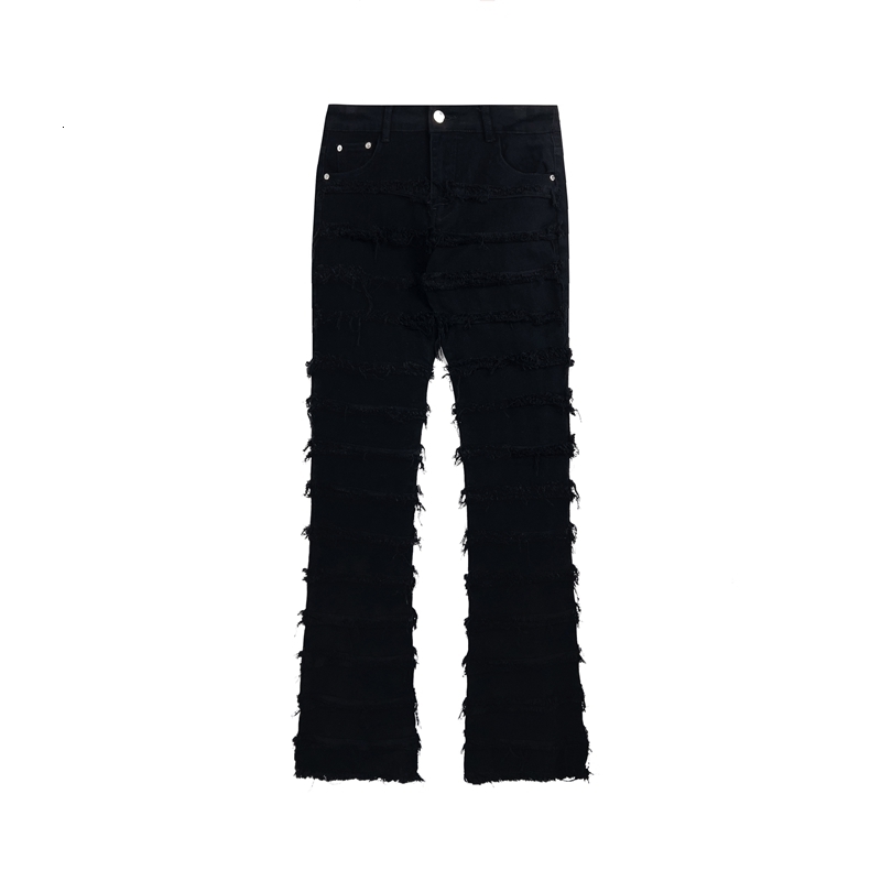 Men's Jeans Harajuku Hip Hop Streetwear Striped Tassel Frayed Straight Baggy Jeans Pants Male and Female Solid Color Casual Denim Trousers 230309
