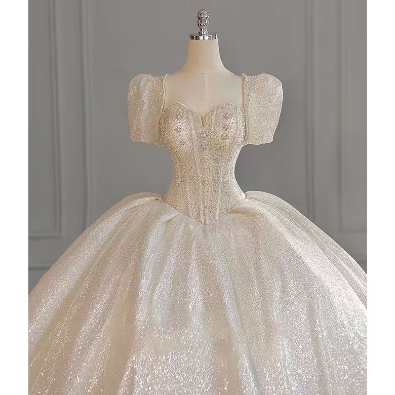 arabic dubai Plus Size Ball Dresses Sheer Neck Crystals Beads Sequin Floor Length Wedding Dress Bridal Gown vestidos 2023