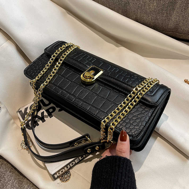 Women Stone Fashion Pattern Chain Flap 2024 Winter New In Small PU Leather Brand Lady Crossbody Bag