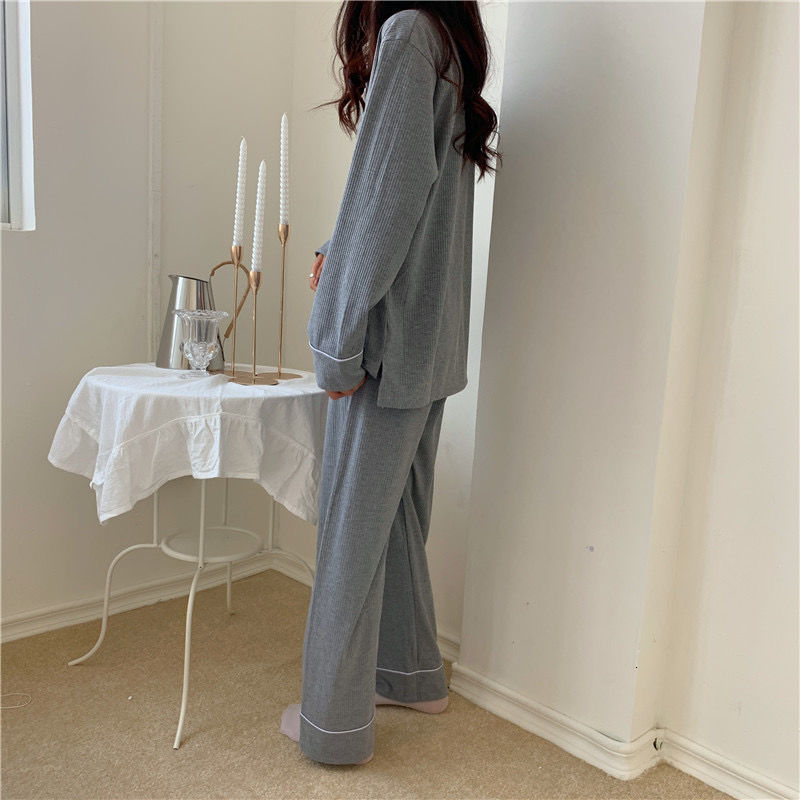 Women's Sleepwear Pajama Set Women Japanese Style Simple Turn-down Collar Sleepwear Basic Prevalent College Ladies Casual Cozy Ins BF est Femme 2