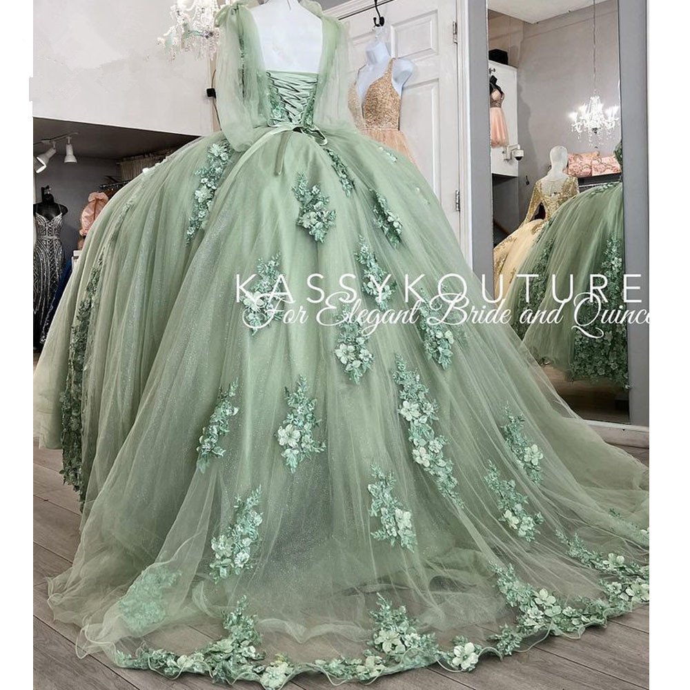 Mint Green Princess Quinceanera Dresses 2023 floral Appliques lace-up corset off shoulder Vestidos De 15 Anos Prom gown