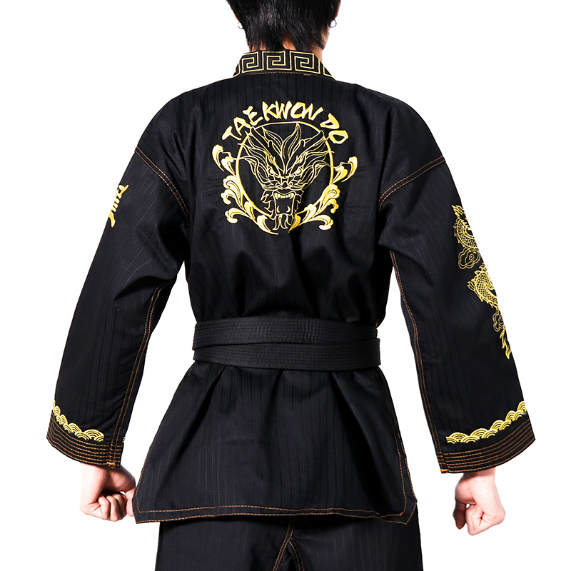 Other Sporting Goods Taekwondo Master Dobok Ultralight Wt Fighter Polyester Suit Black Martial Arts Gi With Exquisite Embroidery 230309