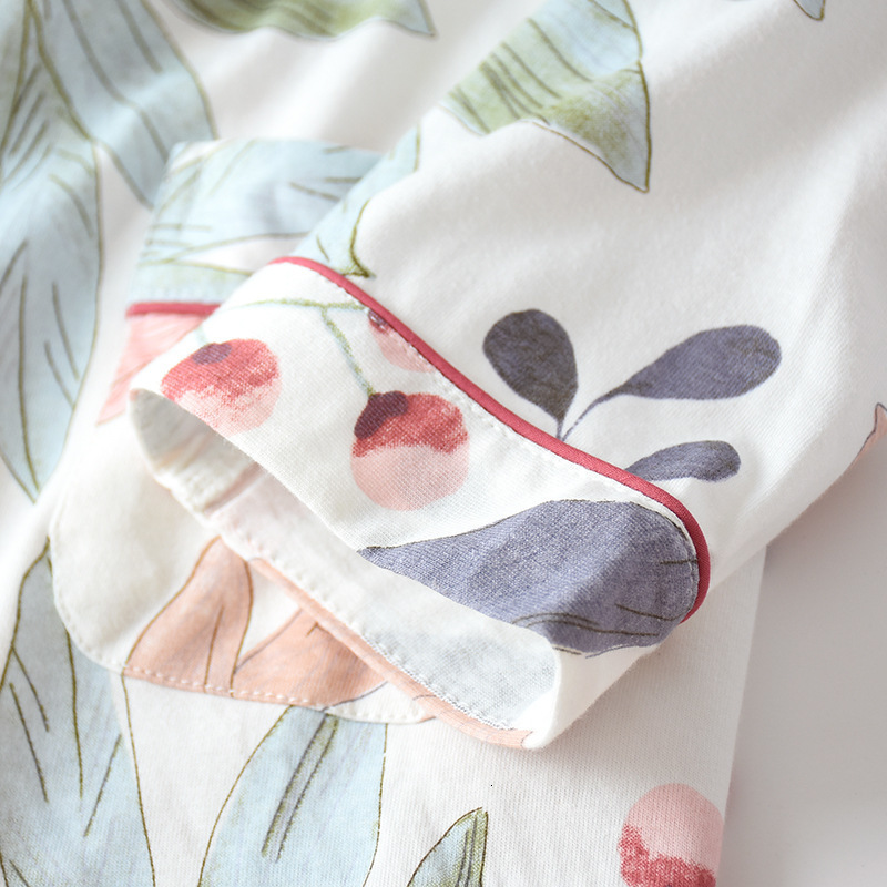 Women's Sleepwear ladies spring and autumn cotton pajamas two-piece set of plant flowers plus size long-sleeved cardigan home service set 230309