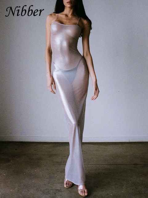 Skirts Nibber See Through Maxi Dres Sexy Strappy Dresses Body shaping Vestido Female Stunning Hipster Attirewear Clothing 230308