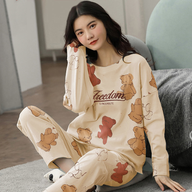 Women's Sleepwear Pajamas Ladies Spring and Autumn Long Sleeve Thin Section Women's Autumn and Winter Large Size Casual Autumn Homewear Set 