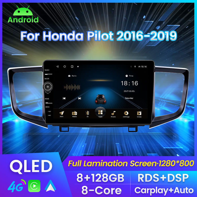 8Core Android 11 QLED Car DVD Carplay Auto For Honda Pilot 2016 2017 201 2019 Car Multimedia GPS Navigation Player Colling Fan