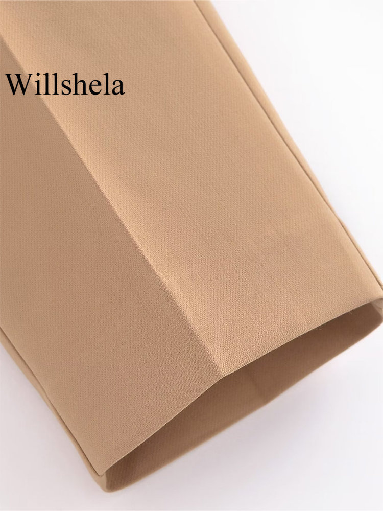 Women's Pants Capris Willshela Women Fashion With Button Solid Trousers Vintage High Elastic Waist Female Chic Lady Wide Leg Pants Mujer 230309