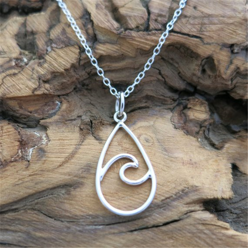 10PCS Sea Ocean Water Wave in Waterdrop Necklace Geometric Raindrop Teardrop Shape Surfer Lover Necklaces for Travel Surfing Beach Party