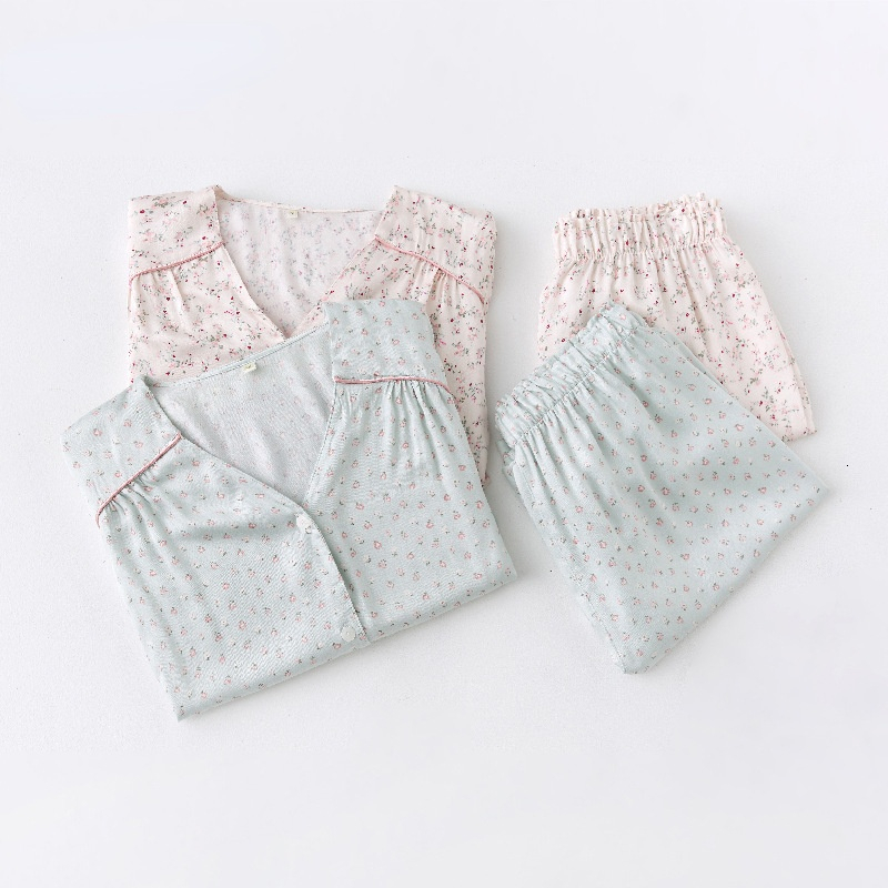 Women's Sleepwear Spring Idyllic Satin Pajamas for Women V-Neck Long-sleeved Trousers Suit Viscose Flower Print Two Piece Set Sleepwear 230309