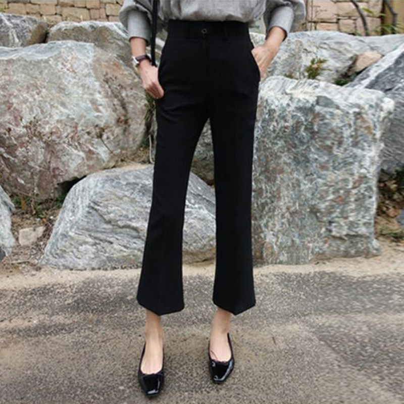 Women's Pants Capris High Waist Slim Boot Cut Pant Women Spring Summer Black White Workwear Office Ladies Elegant Casual Korean Cropped Pants 230