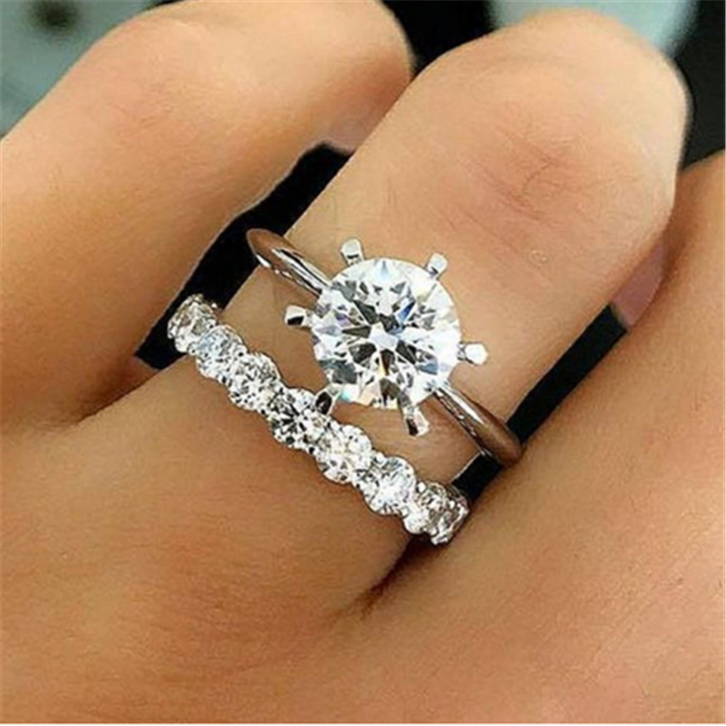 Lovers Pricess Cut AAAAA Zircon Finger Ring sets Party Wedding band Rings for Women Men Engagement Jewelry Couple Birthday Gift