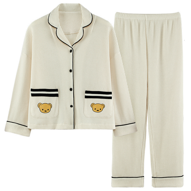 Women's Sleepwear women's pajamas cotton cardigan long-sleeved sweet fairy style loose large size can be worn outside the home clothes suit 