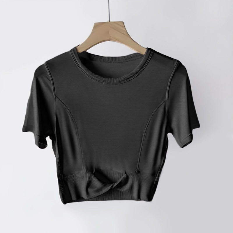 Women Yoga Cropped Women's Modal T-shirt Ribbed Crop Top Modal Short Sleeve Breathable Tight Sports Jogging