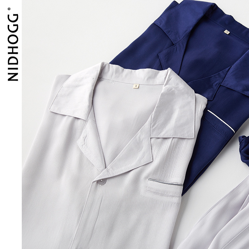 Women's Sleepwear Couple's Satin Solid Color Pajamas Turn-down Collar Long-Sleeved Pajama Set Autumn Pocket 2 Piece Sleepwear Home Pijama Mu