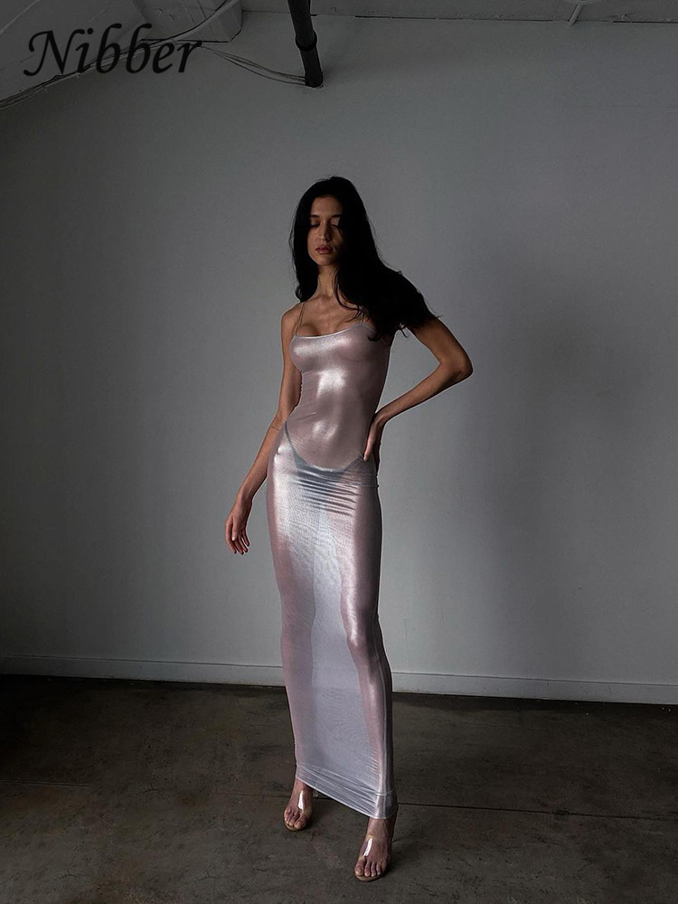 Skirts Nibber See Through Maxi Dres Sexy Strappy Dresses Body shaping Vestido Female Stunning Hipster Attirewear Clothing 230308