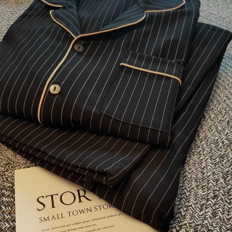 Women's Sleepwear Striped Pajama Set Women Autumn Brief Set Two Piece Pijama Sleepwear Winter Pyjamas Couple Bedroom Loungewear Home Clothes 2303