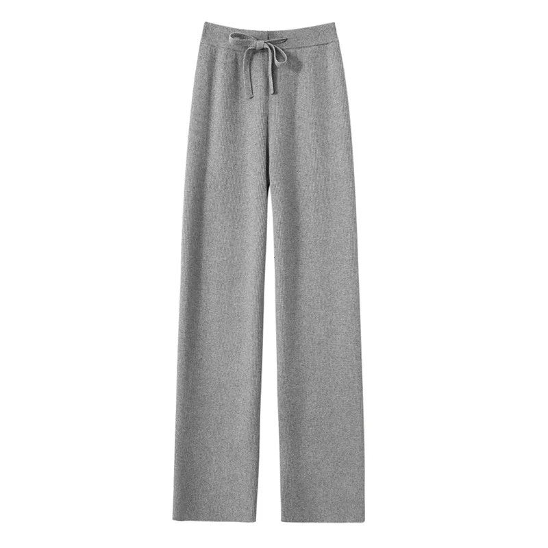 Women's Pants Capris Women's Knitted Wide Leg Pants Autumn Winter High Waist Thick Warm Fashion Straight Pants Casual Loose Elegant Trousers
