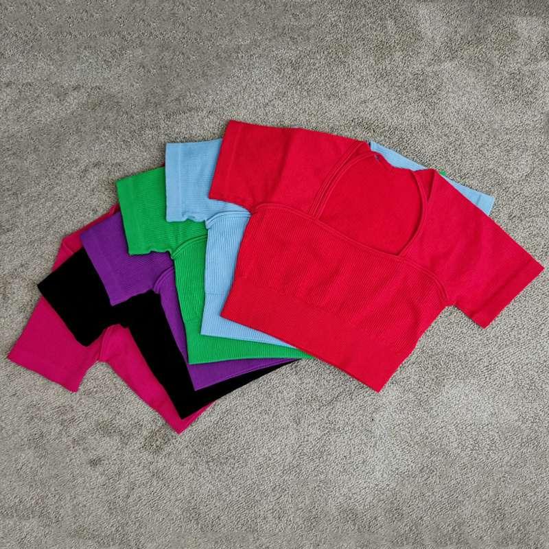 Yoga Outfits Ribbed Set Sports Seamles Tracksuit Fitness Two Pieces Suit Workout Sportswear Short Sets Gym Clothing 230308