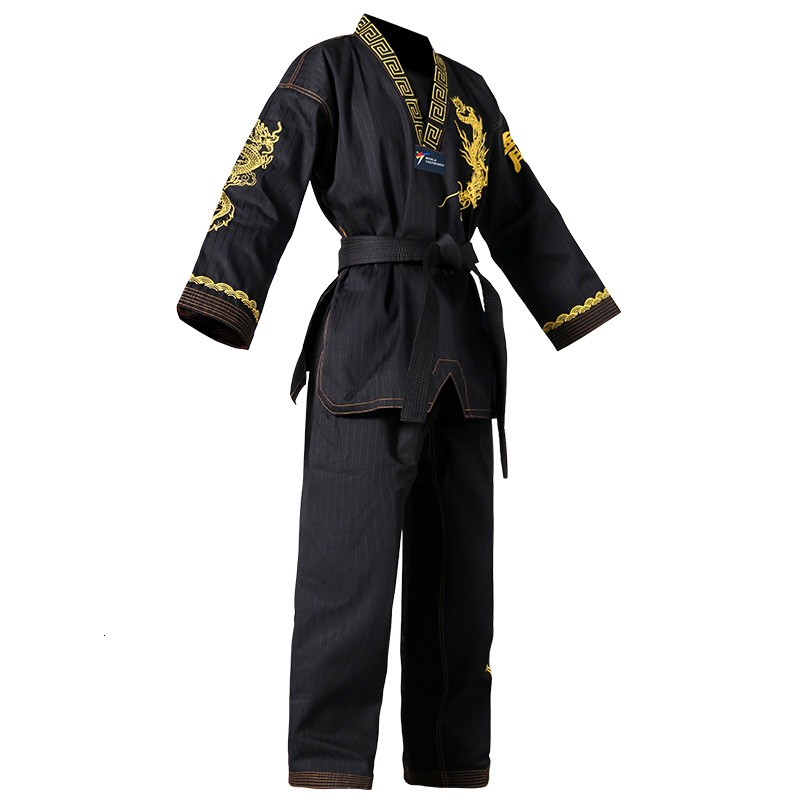 Other Sporting Goods Taekwondo Master Dobok Ultralight Wt Fighter Polyester Suit Black Martial Arts Gi With Exquisite Embroidery 230309