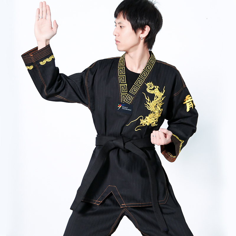 Other Sporting Goods Taekwondo Master Dobok Ultralight Wt Fighter Polyester Suit Black Martial Arts Gi With Exquisite Embroidery 230309